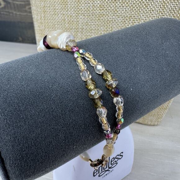 Carved Mother Of Pearl Leaf Pendants Beaded Necklace Bracelet Set Gold Filled - Picture 5 of 8